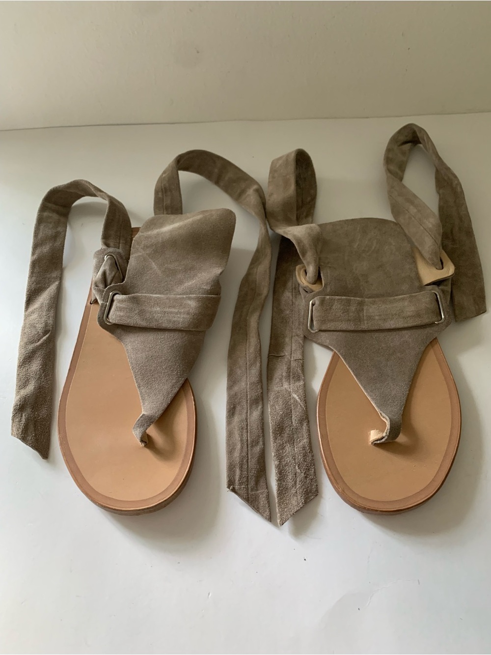 Rag & Bone Mara Suede Lace-Up Wrap Thong Gladiator Sandals, Taupe, 37